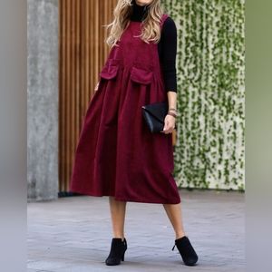 #99 FLASH SALE 🛑M,XL Sleeveless Corduroy Midi Dress w/ Pockets